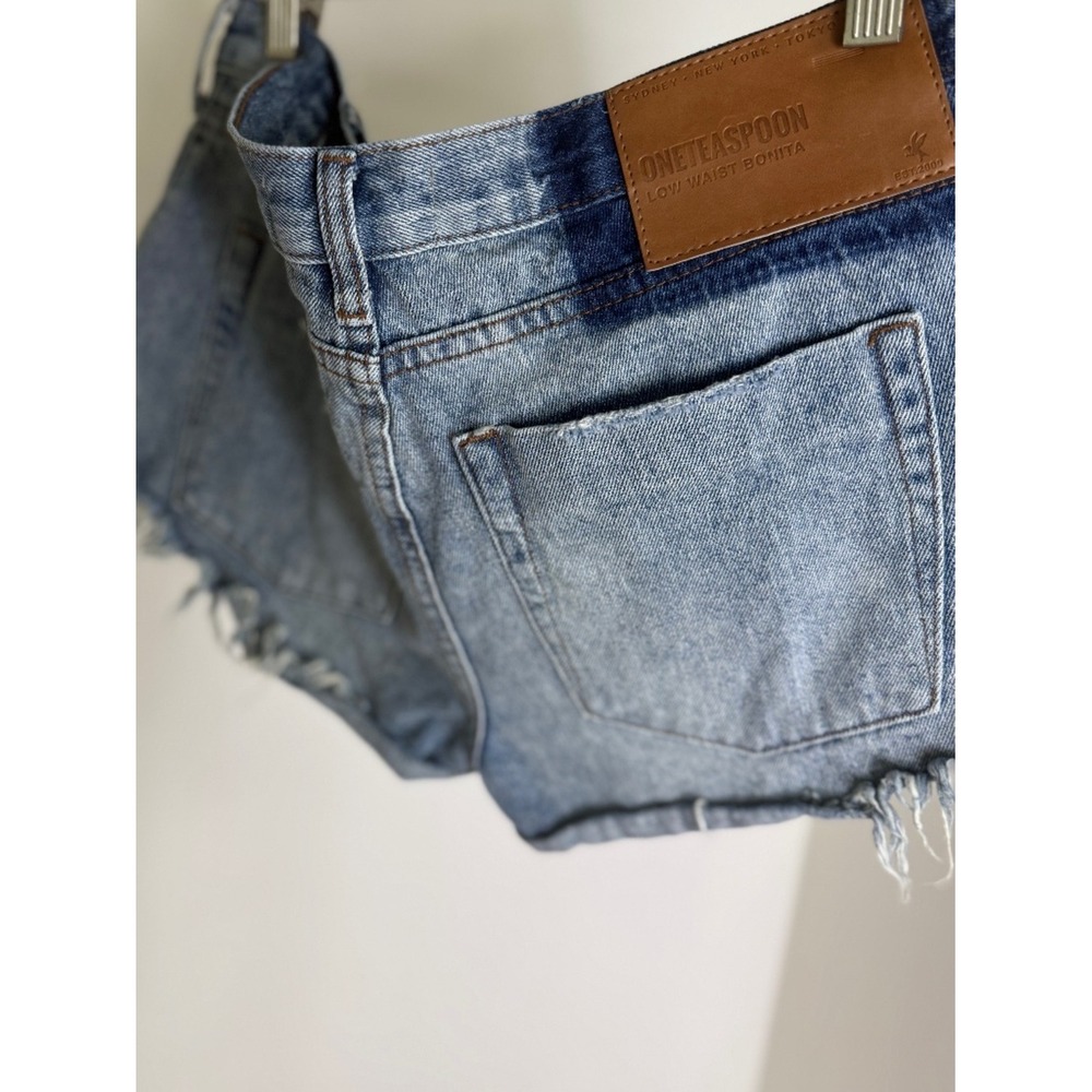 One Teaspoon Dukes Bonita Low Waist Denim Shorts Size 12 Distressed Cutoff - Picture 4 of 10